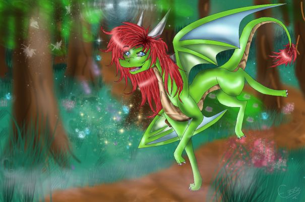 Click to view full size image
 ============== 
Forest Princess by Lady_ezzie Commission (http://ezz1e.deviantart.com/)
Keywords: Rashau, Forest, Princess, Lady_ezzie, Commission, Dragon