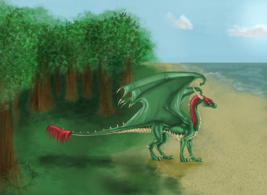 Click to view full size image
 ============== 
Rashau Commission by Anutwyll (http://anutwyll.deviantart.com/)
A Rashau Commission by Anutwyll on Deviant Art
Keywords: Rashau, Commission, Dragon, Anutwyll