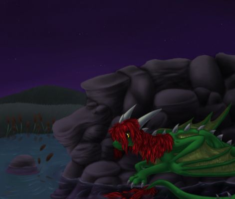 Click to view full size image
 ============== 
Rashau Commission by Safirethedragon - http://safirethedragon.deviantart.com/art/Rashuar-relaxing-at-night-413171392
Keywords: Rashau, Commission, Safirethedragon, Deviantart